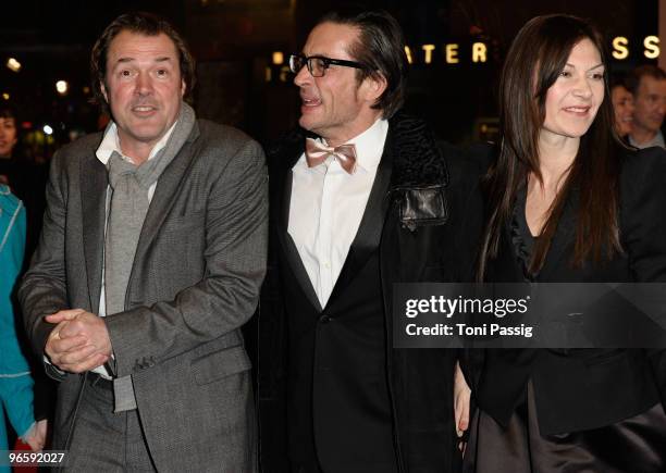 Sebastian Koch, Oskar Roehler and wife Alexandra attend the 'Tuan Yuan' Premiere during day one of the 60th Berlin International Film Festival at the...