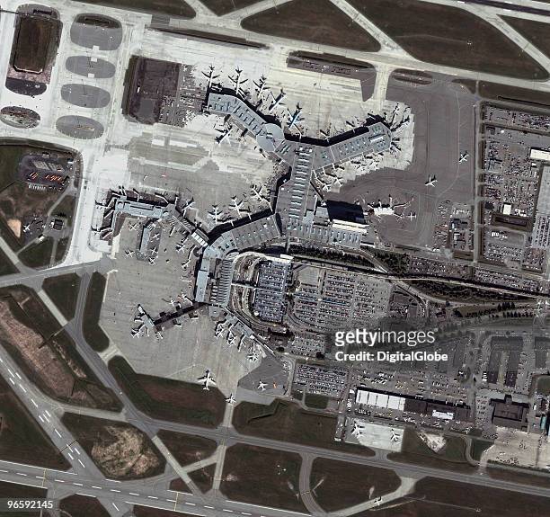 Vancouver Airport is seen in this satellite image taken prior to the Vancouver 2010 Winter Olympics on January 27, 2010 in Vancouver, Canada.