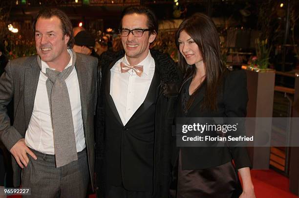 Sebastian Koch, Oskar Roehler and wife Alexandra attend the 'Tuan Yuan' Premiere during day one of the 60th Berlin International Film Festival at the...