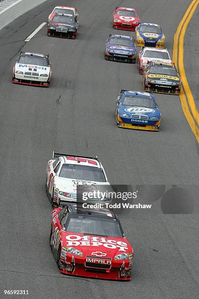 Tony Stewart, driver of the Office Depot Chevrolet, leads Kasey Kahne, driver of the Budweiser Ford, during the second NASCAR Sprint Cup Series...