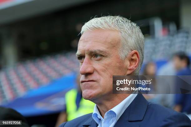 Didier Deschamps, head coach of France National Team, before the friendly football match between France and Italy at Allianz Riviera stadium on June...
