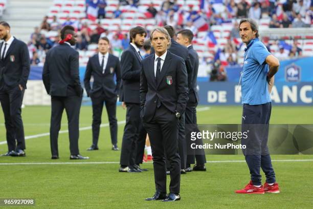 Roberto Mancini, head coach of Italy National Team, before the friendly football match between France and Italy at Allianz Riviera stadium on June...