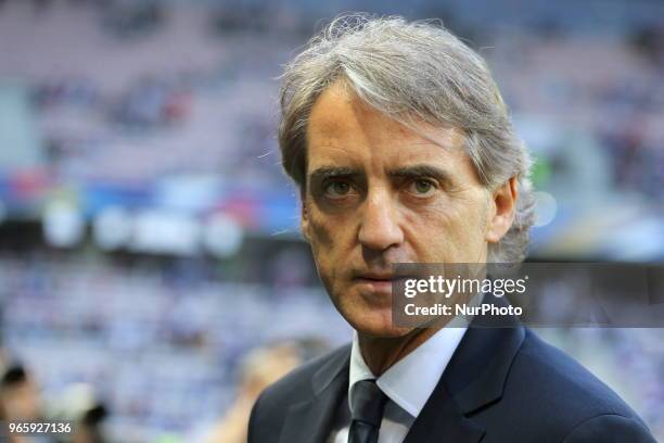 Roberto Mancini, head coach of Italy National Team, before the friendly football match between France and Italy at Allianz Riviera stadium on June...