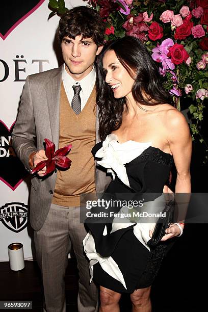 Demi Moore and Ashton Kutcher attend the European premiere afterparty of Valentine's Day at Aqua on February 11, 2010 in London, England.