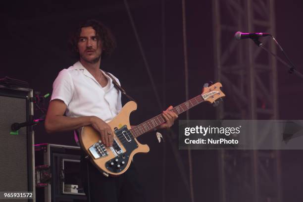 British indie pop band Blossoms perform live on stage at APE Presents festival at Victoria Park, London on June 1, 2018. The band consists of Tom...