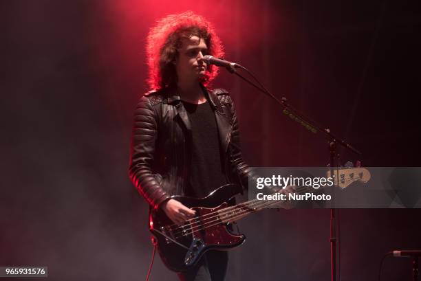 Welsh rock band Catfish and the Bottlement perform live on a stage at APE Presents festival at Victoria Park, London on June 1, 2018.