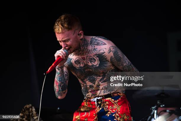 English rock band Frank Carter &amp; The Rattlesnakes performs stage at APE Presents festival al Victoria Park, London on June 1, 2018. Frank Carter...