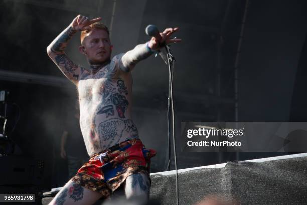 English rock band Frank Carter &amp; The Rattlesnakes performs stage at APE Presents festival al Victoria Park, London on June 1, 2018. Frank Carter...