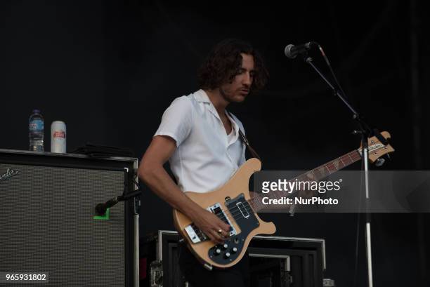 British indie pop band Blossoms perform live on stage at APE Presents festival at Victoria Park, London on June 1, 2018. The band consists of Tom...