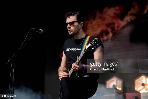 English rock band The Amazons perform live at APE Presents festival at Victoria Park, London on June 1, 2018. The lineup consists of Chris Alderton ,...
