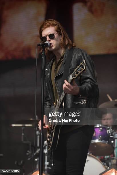 English rock band The Amazons perform live at APE Presents festival at Victoria Park, London on June 1, 2018. The lineup consists of Chris Alderton ,...