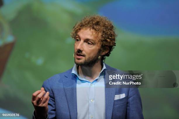Alessandro DAvenia Italian writer, teacher and screenwriter during the conference for the 31^ International Book Fair of Turin 2018 in Turin, Italy,...