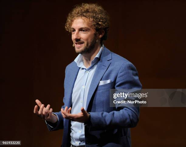 Alessandro DAvenia Italian writer, teacher and screenwriter during the conference for the 31^ International Book Fair of Turin 2018 in Turin, Italy,...