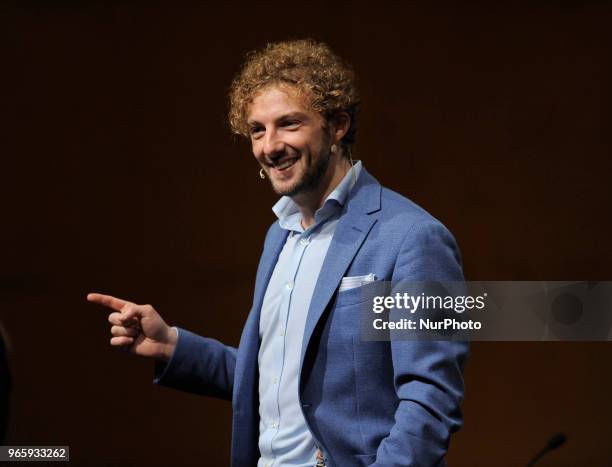 Alessandro DAvenia Italian writer, teacher and screenwriter during the conference for the 31^ International Book Fair of Turin 2018 in Turin, Italy,...