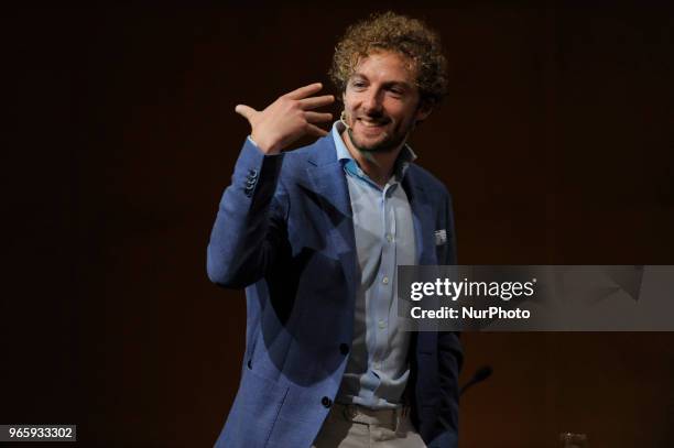 Alessandro DAvenia Italian writer, teacher and screenwriter during the conference for the 31^ International Book Fair of Turin 2018 in Turin, Italy,...