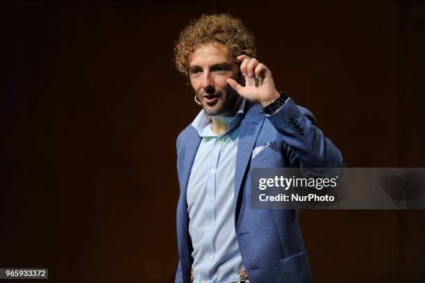 Alessandro DAvenia Italian writer, teacher and screenwriter during the conference for the 31^ International Book Fair of Turin 2018 in Turin, Italy,...