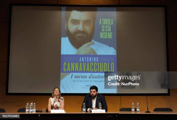 Antonino Cannavacciuolo Italian cook and TV personality and Valeria Parrella Italian writer during the conference for the 31^ International Book Fair...