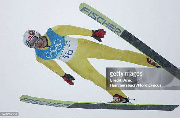 Maxime Laheurte of France competes during a Nordic Combined training session ahead of the Olympic Winter Games Vancouver 2010 on February 11, 2010 in...