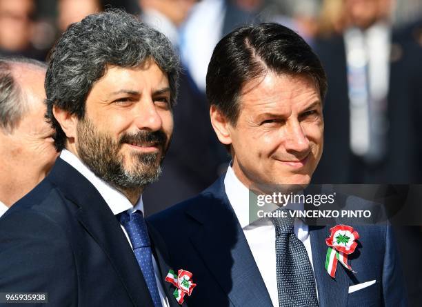 President of the Chamber of Deputies, Roberto Fico and Italys Prime Minister Giuseppe Conte take part in the ceremony to mark the anniversary of the...