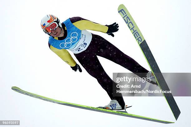 Francois Braud of France competes during a Nordic Combined training session ahead of the Olympic Winter Games Vancouver 2010 on February 11, 2010 in...