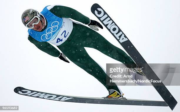 Todd Lodwick of the USA competes during a Nordic Combined training session ahead of the Olympic Winter Games Vancouver 2010 on February 11, 2010 in...