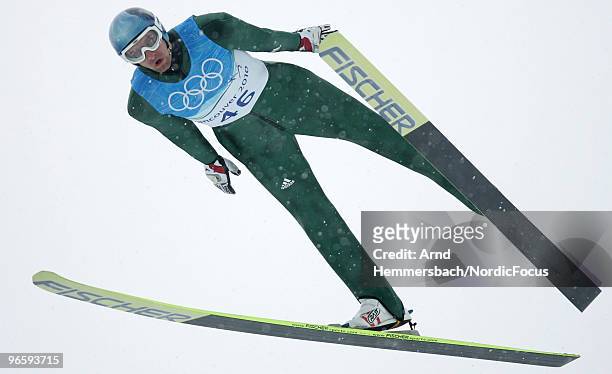 Bjoern Kircheisen of Germany competes during a Nordic Combined training session ahead of the Olympic Winter Games Vancouver 2010 on February 11, 2010...