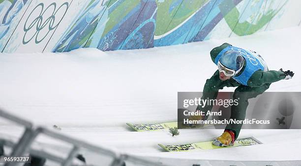 Bjoern Kircheisen of Germany competes during a Nordic Combined training session ahead of the Olympic Winter Games Vancouver 2010 on February 11, 2010...