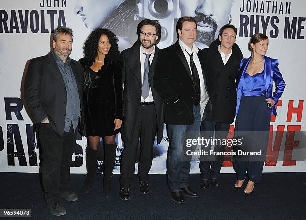 Luc Besson, his wife Virginie Silla, Pierre Morel, John Travolta, Jonathan Rhys Meyers and Kasia Smutniak attend "From Paris With Love" - Paris...