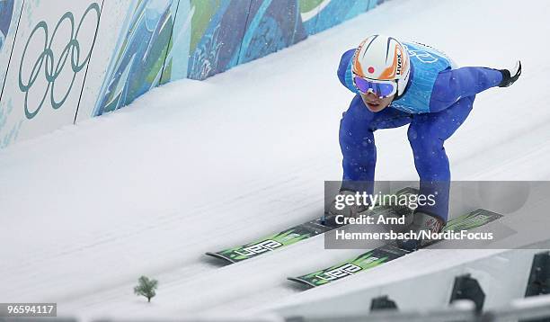 Norihito Kobayashi of Japan competes during a Nordic Combined training session ahead of the Olympic Winter Games Vancouver 2010 on February 11, 2010...