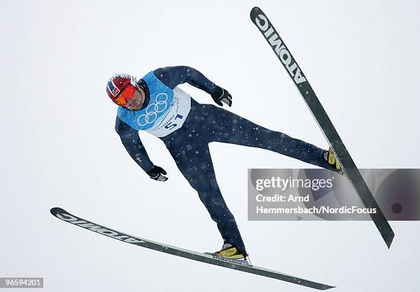Magnus Moan of Norway competes during a Nordic Combined training session ahead of the Olympic Winter Games Vancouver 2010 on February 11, 2010 in...