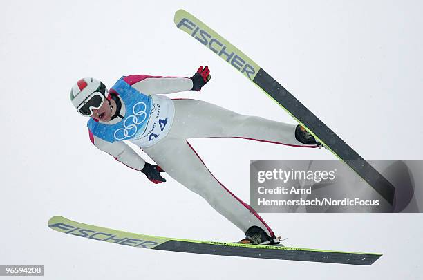 Alessandro Pittin of Italy competes during a Nordic Combined training session ahead of the Olympic Winter Games Vancouver 2010 on February 11, 2010...