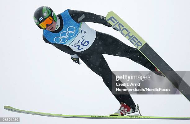 Jaakko Tallus of Finland competes during a Nordic Combined training session ahead of the Olympic Winter Games Vancouver 2010 on February 11, 2010 in...