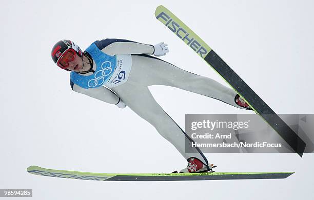 Jan Schmid of Norway competes during a Nordic Combined training session ahead of the Olympic Winter Games Vancouver 2010 on February 11, 2010 in...