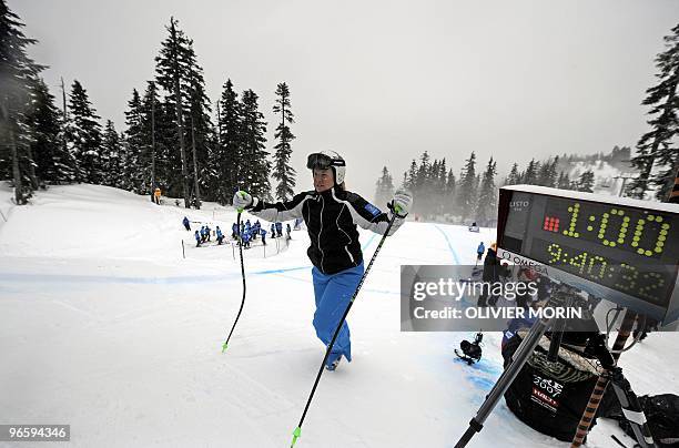Sweden's Anja Paerson is seen at the start of the first official training for the Ladie's Olympic downhill at Whistler Creek side Alpine skiing venue...