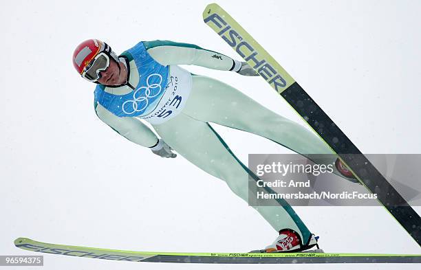 Felix Gottwald of Austria competes during a Nordic Combined training session ahead of the Olympic Winter Games Vancouver 2010 on February 11, 2010 in...