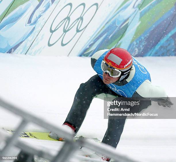 Felix Gottwald of Austria competes during a Nordic Combined training session ahead of the Olympic Winter Games Vancouver 2010 on February 11, 2010 in...