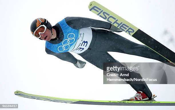 Bernhard Gruber of Austria competes during a Nordic Combined training session ahead of the Olympic Winter Games Vancouver 2010 on February 11, 2010...