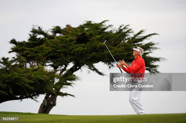 Daniel Chopra misses a birdie putt on during the first round of the AT&T Pebble Beach National Pro-Am at Monterey Peninsula Country Club on February...