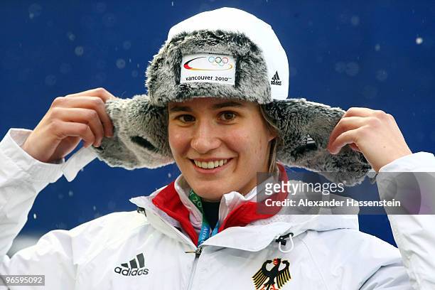 Natalie Geisenberger of Germany smiles ahead of the Women's Singles Luge training run at the Whistler Sliding Centre ahead of the Vancouver 2010...