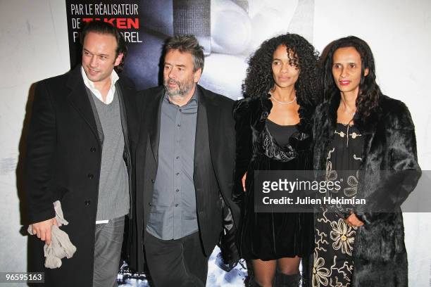 Vincent Perez, Luc Besson, Virginie Silla and her sister Karine attend "From Paris with Love" Paris premiere at Cinema UGC Normandie on February 11,...