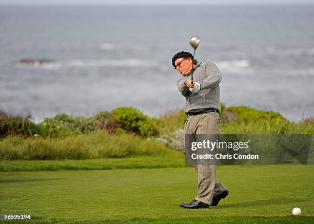 Actor Andy Garcia tees off on during the first round of the AT&T Pebble Beach National Pro-Am at Monterey Peninsula Country Club on February 11, 2010...