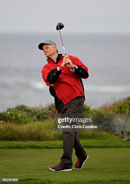 Actor Bill Murray tees off on during the first round of the AT&T Pebble Beach National Pro-Am at Monterey Peninsula Country Club on February 11, 2010...