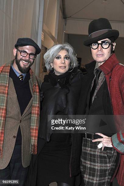 Writer Cator Sparks, Lauren Ezersky, and Patrick McDonald attend Mercedes-Benz Fashion Week at Bryant Park on February 11, 2010 in New York City.