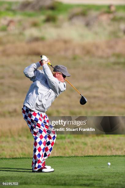 John Daly plays a shot on the 16th hole during round one of the AT&T Pebble Beach National Pro-Am at Monterey Peninsula Country Club Shore Course on...