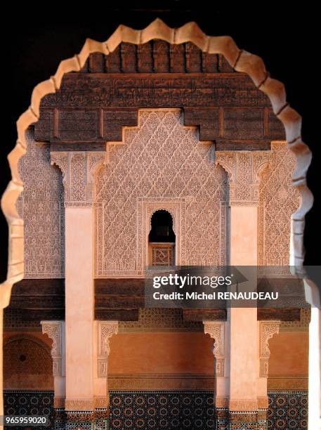 Medersa Ben Youssef, école coranique du XVIème qui connut un rayonnement dans tout le Maghreb.Plusieurs de ses éléments de décor sont...