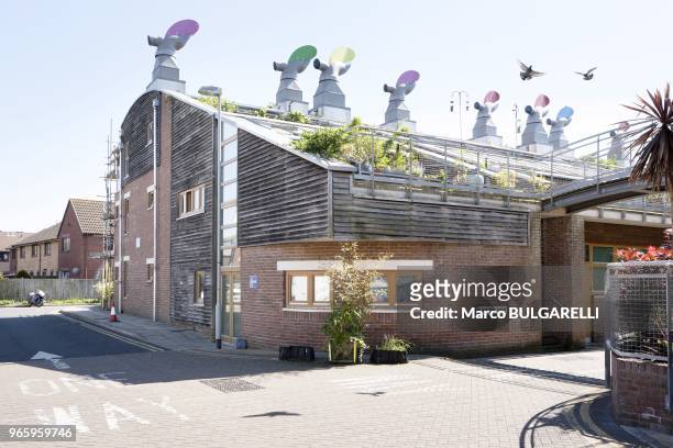 BedZED eco-village;View of the green building on May 26, 2012 in London, United Kingdom. In BedZED the design incorporates a range of surprisingly...