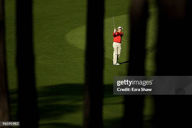 Nick O'Hern hits his approach shot on the 17th hole during the first round of the AT&T Pebble Beach National Pro-Am at at the Spyglass Hill Golf...