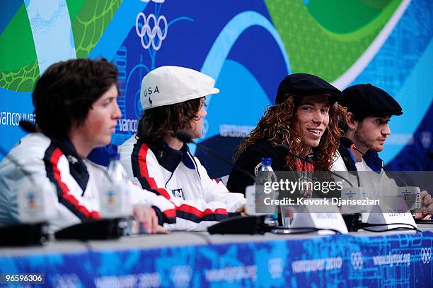 Gregory Bretz, Louie Vito, Shaun White and Scott Lago of United States attend the United States Olympic Committee Snowboard Halfpipe Press Conference...