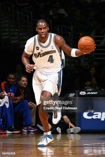 Antawn Jamison of the Washington Wizards moves the ball up court during the game against the New York Knicks at the Verizon Center on January 30,...