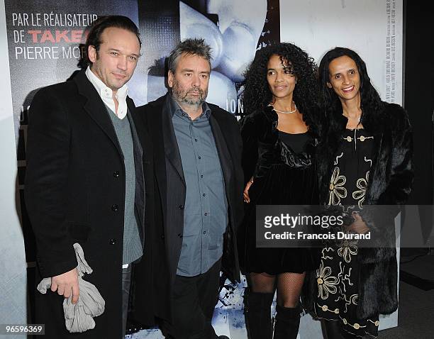 Vincent Perez, Luc Besson, Virginie Silla and Karine Silla attend "From Paris With Love" - Paris Premiere at Cinema UGC Normandie on February 11,...
